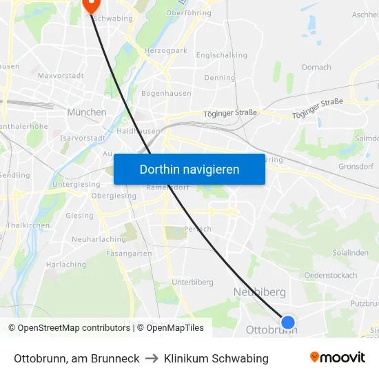 Ottobrunn, am Brunneck to Klinikum Schwabing map