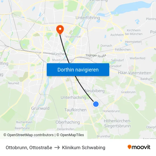 Ottobrunn, Ottostraße to Klinikum Schwabing map
