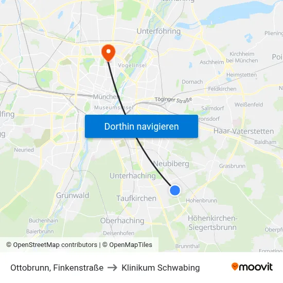 Ottobrunn, Finkenstraße to Klinikum Schwabing map