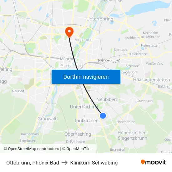 Ottobrunn, Phönix-Bad to Klinikum Schwabing map