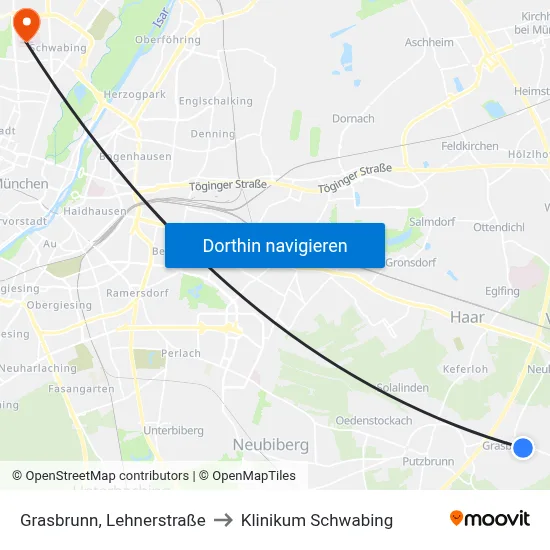 Grasbrunn, Lehnerstraße to Klinikum Schwabing map