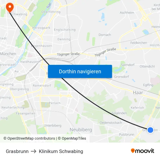Grasbrunn to Klinikum Schwabing map