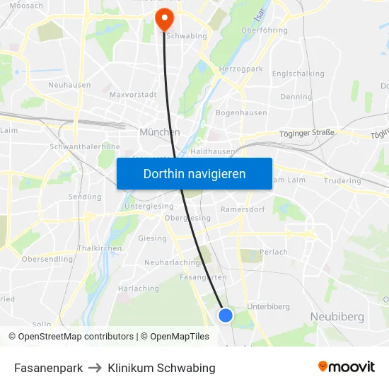 Fasanenpark to Klinikum Schwabing map