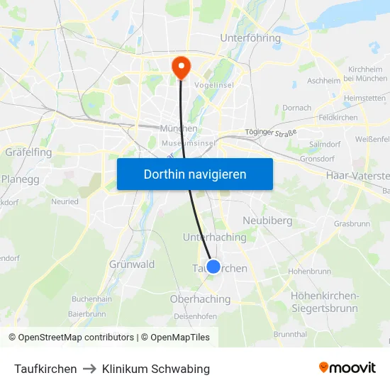 Taufkirchen to Klinikum Schwabing map