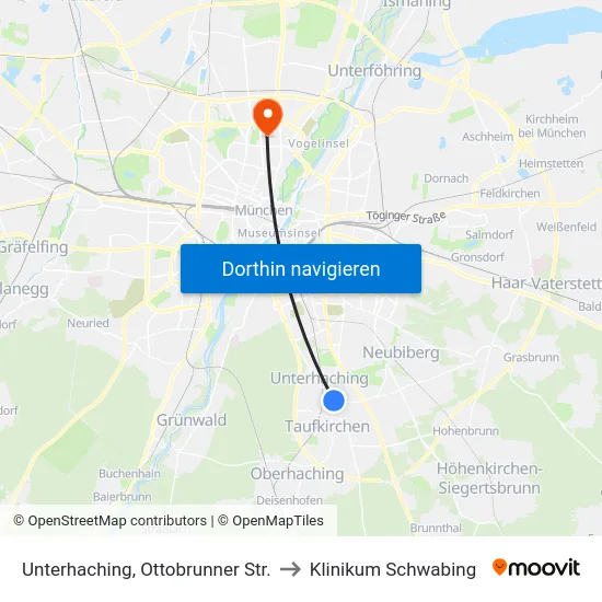 Unterhaching, Ottobrunner Str. to Klinikum Schwabing map