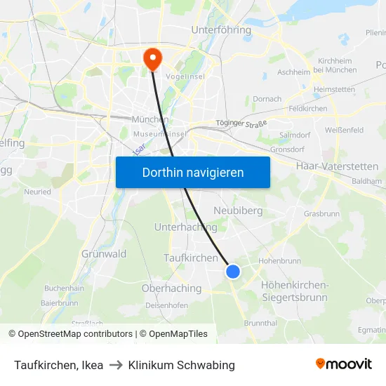 Taufkirchen, Ikea to Klinikum Schwabing map