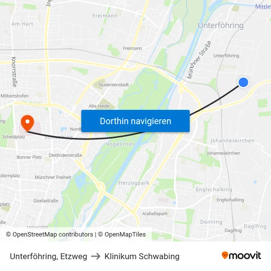 Unterföhring, Etzweg to Klinikum Schwabing map