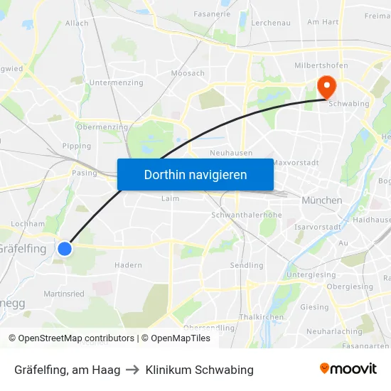 Gräfelfing, am Haag to Klinikum Schwabing map