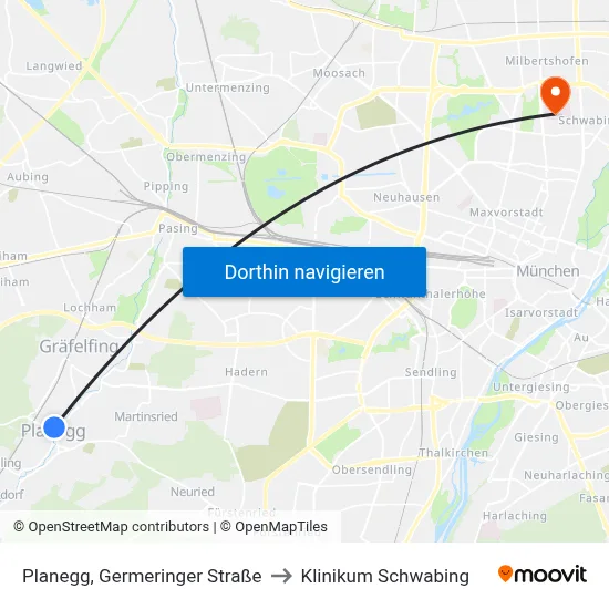 Planegg, Germeringer Straße to Klinikum Schwabing map