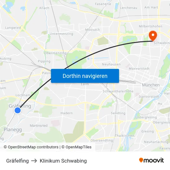 Gräfelfing to Klinikum Schwabing map