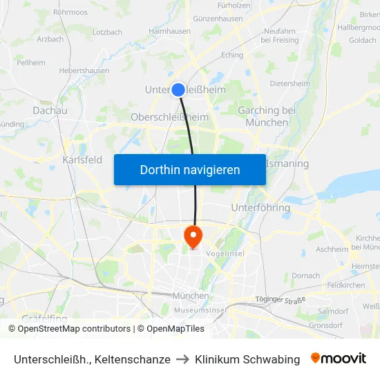 Unterschleißh., Keltenschanze to Klinikum Schwabing map