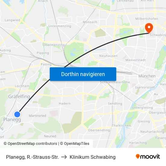 Planegg, R.-Strauss-Str. to Klinikum Schwabing map