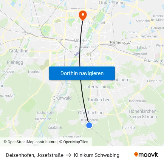 Deisenhofen, Josefstraße to Klinikum Schwabing map