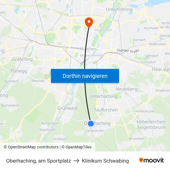 Oberhaching, am Sportplatz to Klinikum Schwabing map