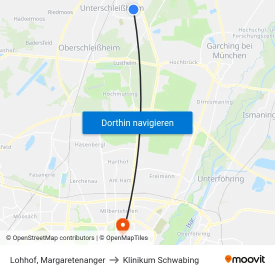 Lohhof, Margaretenanger to Klinikum Schwabing map