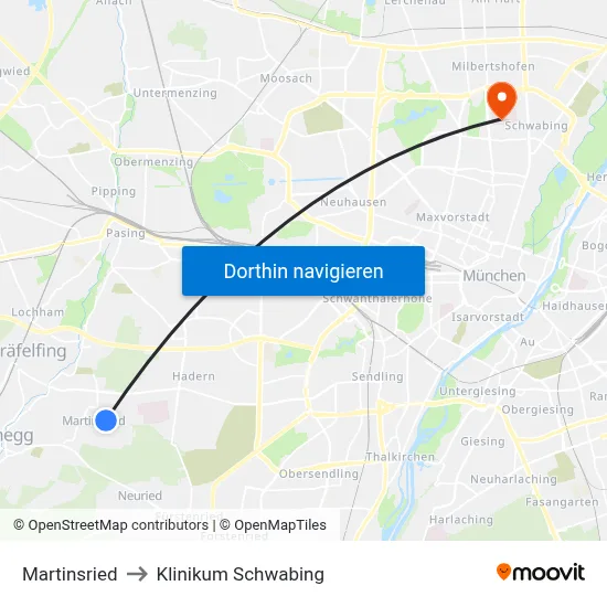 Martinsried to Klinikum Schwabing map