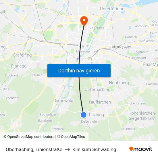 Oberhaching, Linienstraße to Klinikum Schwabing map