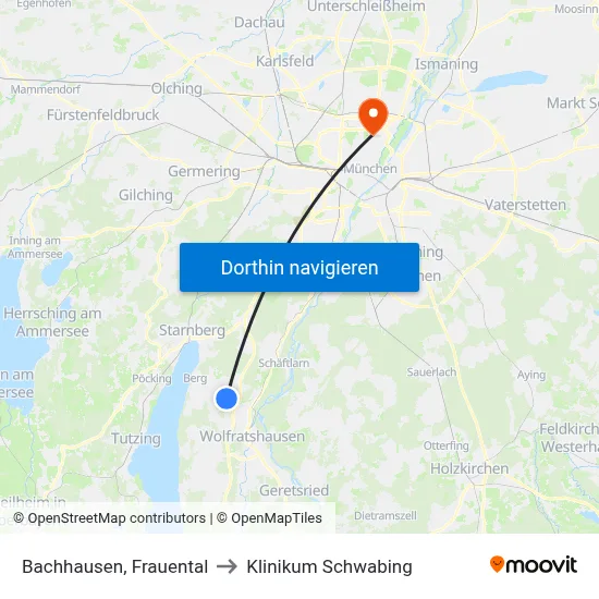 Bachhausen, Frauental to Klinikum Schwabing map