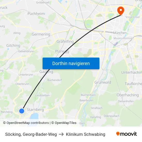 Söcking, Georg-Bader-Weg to Klinikum Schwabing map