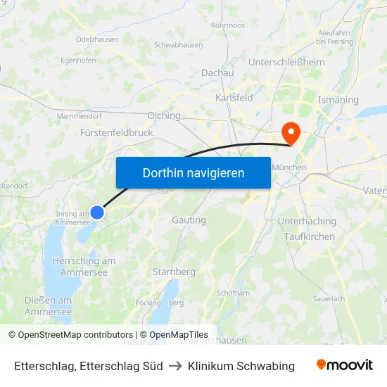 Etterschlag, Etterschlag Süd to Klinikum Schwabing map