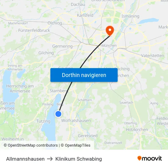 Allmannshausen to Klinikum Schwabing map