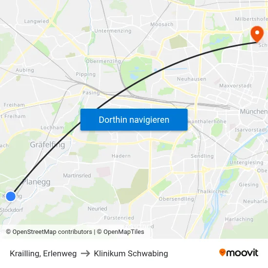 Krailling, Erlenweg to Klinikum Schwabing map