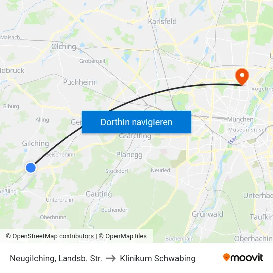 Neugilching, Landsb. Str. to Klinikum Schwabing map