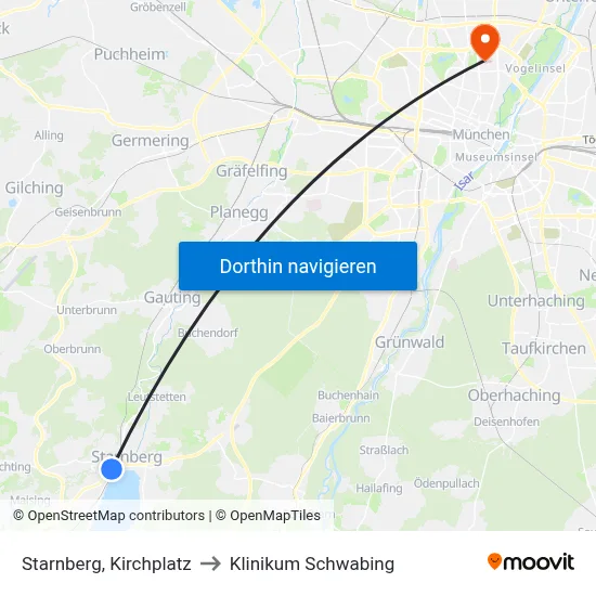 Starnberg, Kirchplatz to Klinikum Schwabing map