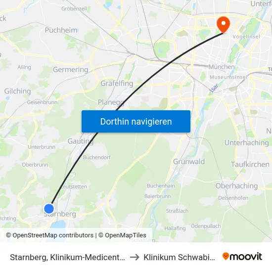 Starnberg, Klinikum-Medicenter to Klinikum Schwabing map
