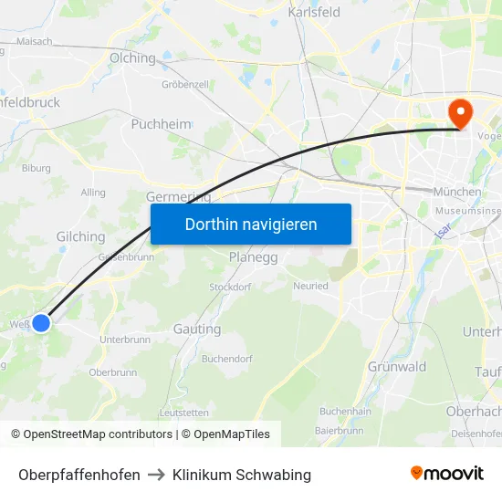 Oberpfaffenhofen to Klinikum Schwabing map