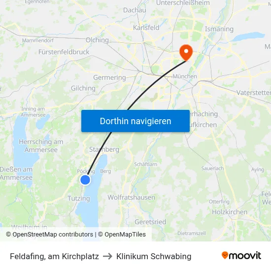 Feldafing, am Kirchplatz to Klinikum Schwabing map