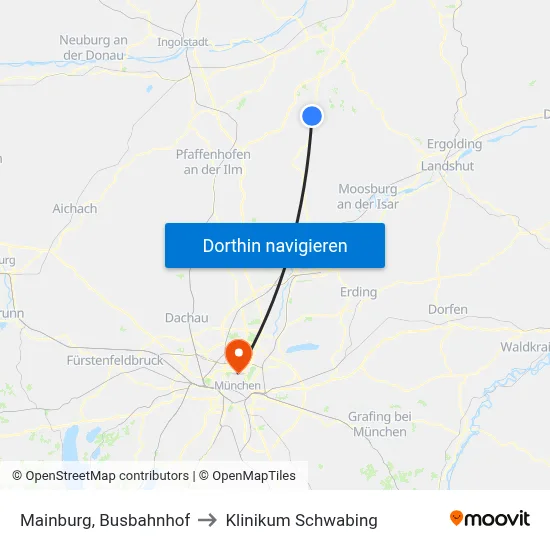 Mainburg, Busbahnhof to Klinikum Schwabing map