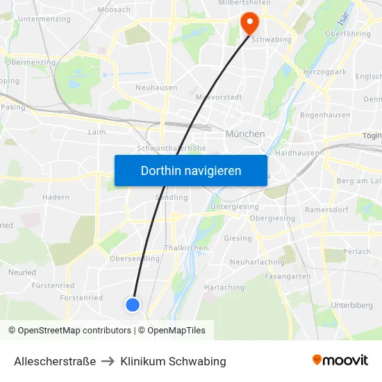 Allescherstraße to Klinikum Schwabing map