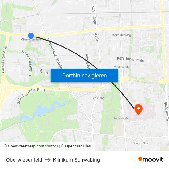 Oberwiesenfeld to Klinikum Schwabing map