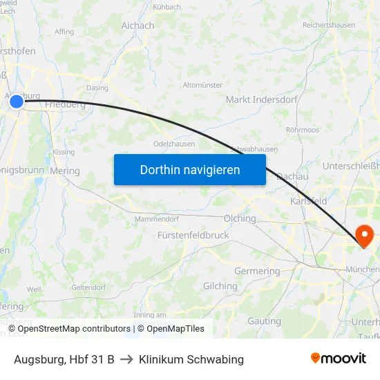 Augsburg, Hbf 31 B to Klinikum Schwabing map