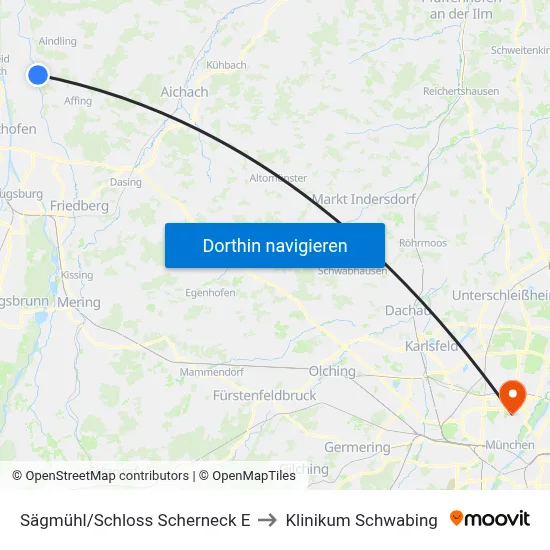 Sägmühl/Schloss Scherneck E to Klinikum Schwabing map