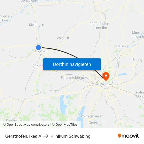 Gersthofen, Ikea A to Klinikum Schwabing map