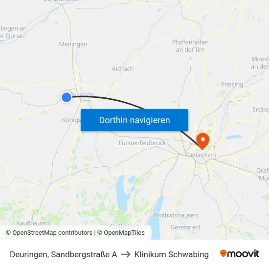 Deuringen, Sandbergstraße A to Klinikum Schwabing map