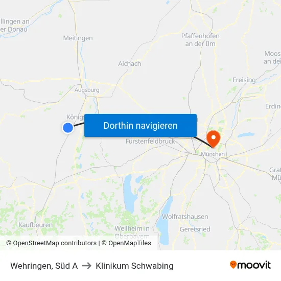 Wehringen, Süd A to Klinikum Schwabing map