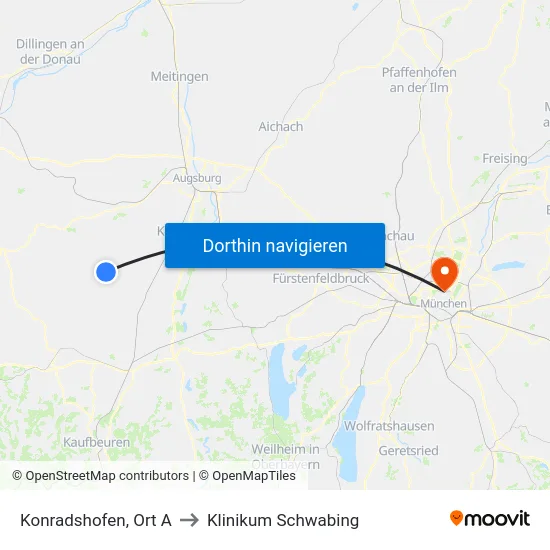 Konradshofen, Ort A to Klinikum Schwabing map