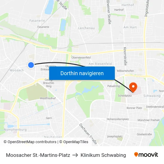 Moosacher St.-Martins-Platz to Klinikum Schwabing map