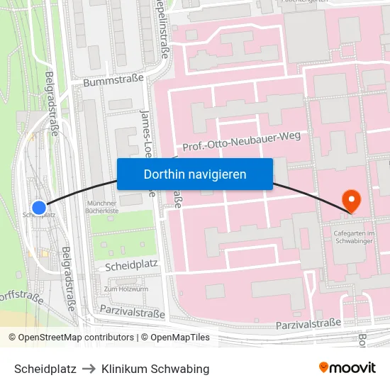 Scheidplatz to Klinikum Schwabing map