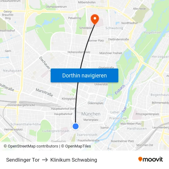 Sendlinger Tor to Klinikum Schwabing map