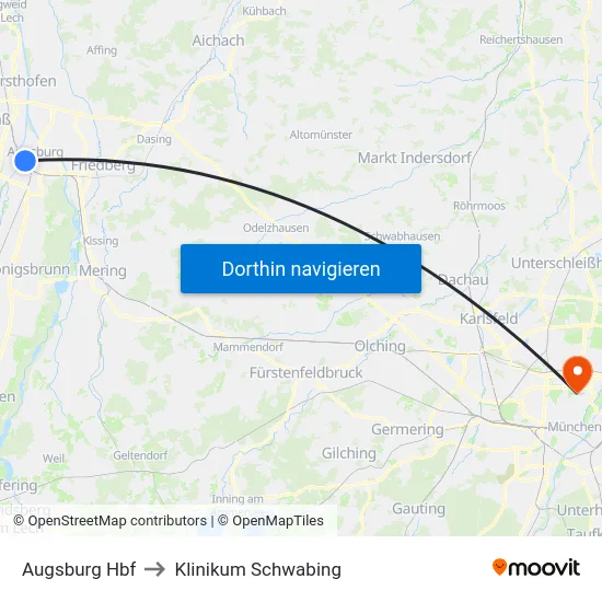 Augsburg Hbf to Klinikum Schwabing map