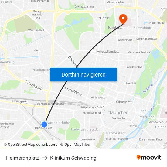Heimeranplatz to Klinikum Schwabing map
