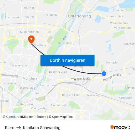 Riem to Klinikum Schwabing map