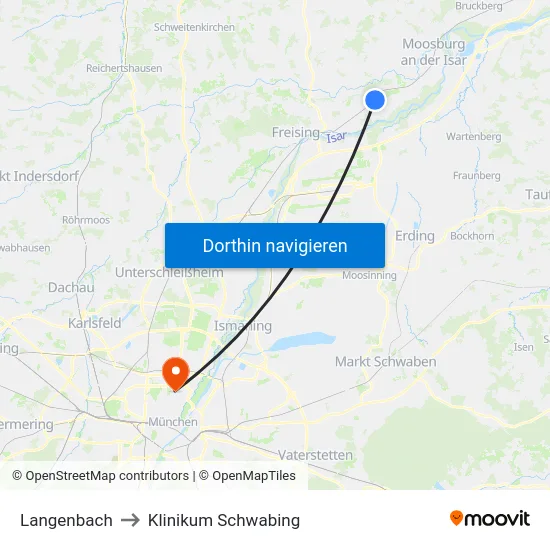 Langenbach to Klinikum Schwabing map
