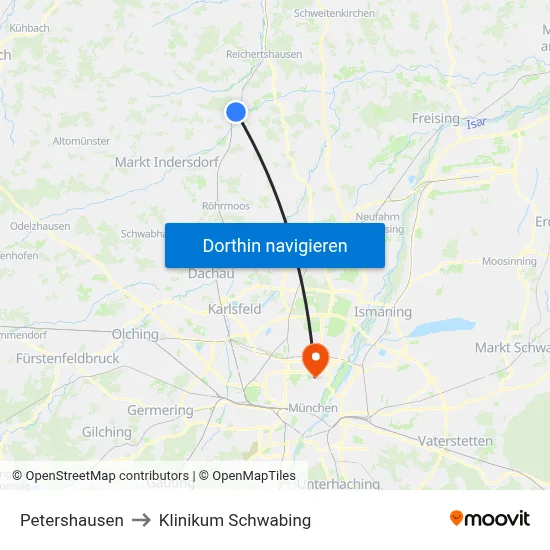 Petershausen to Klinikum Schwabing map