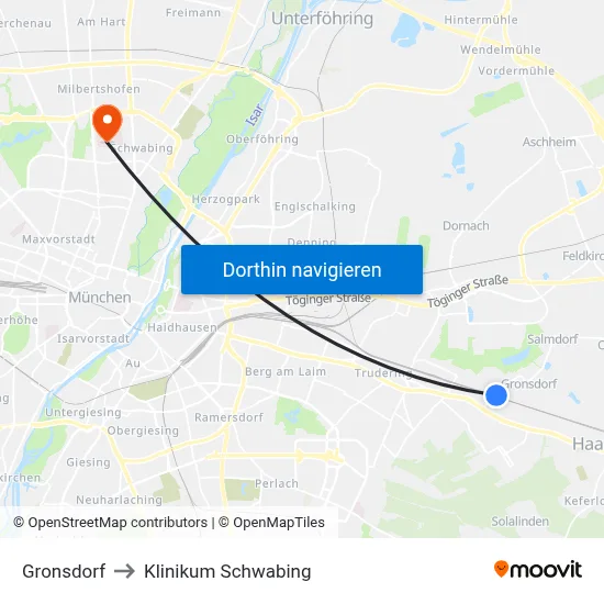 Gronsdorf to Klinikum Schwabing map