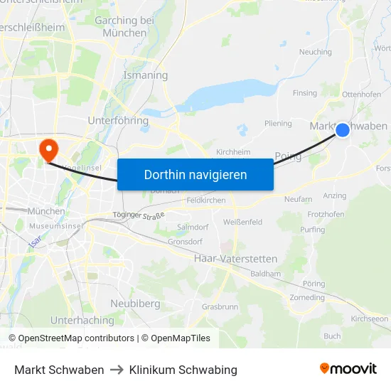Markt Schwaben to Klinikum Schwabing map